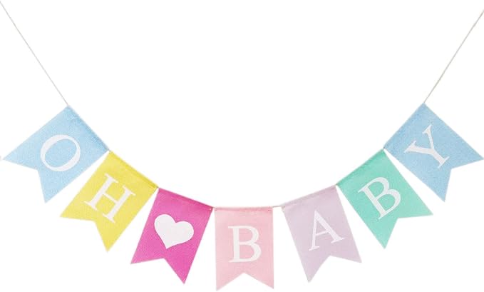 Oh Baby Banner & Decor Set for Baby Shower, Pre-strung Pastel Oh Baby Sign for by CROWNOS