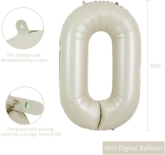 TONIFUL 40 Inch Cream White Large Numbers Balloon 0-9 Birthday Party Decorations - Image 2