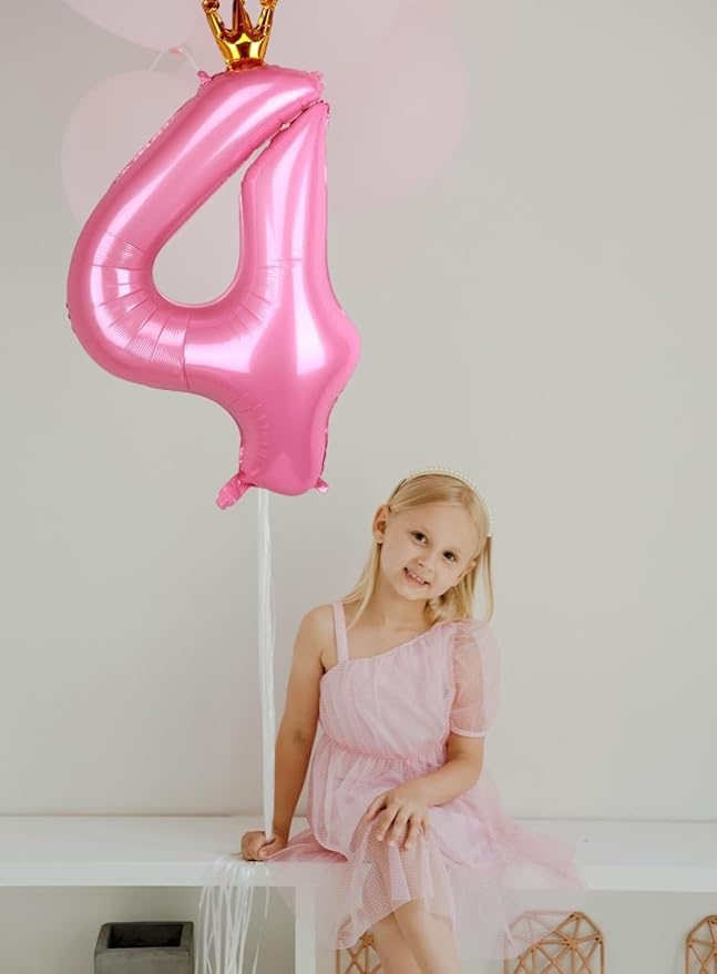 40 Inch Crown Pink Number 4 Balloon, Big Conjoined Light Pink Foil Mylar Helium - Image 3
