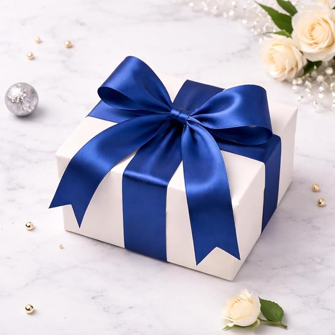 KINGLAKE Dark Blue Satin Ribbon – 1-1/2 Inch x 2 Rolls Blue Satin Ribbon - Image 4