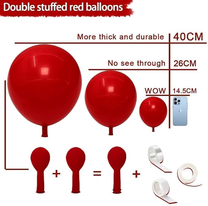 Red Balloons Double Stuffed Different Sizes Balloon Arch Kit | Dark Red Balloon - Image 3
