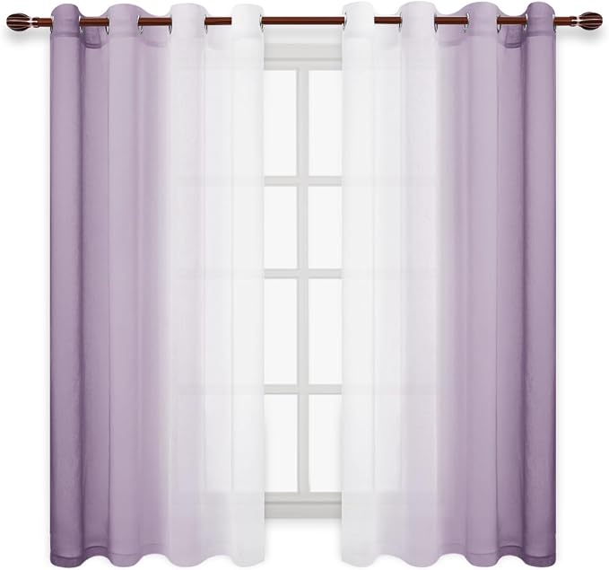 DWCN Lavender Faux Linen Ombre Sheer Curtains - Image 7