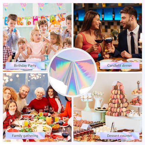1 Pack Iridescent Tablecloth, 54" x 108" Birthday Party Table Cloths Iridescence Plastic Disposable Table Covers Iridescent Party Decorations, Birthday Decor Tablecloth for Buffet Table - Image 6