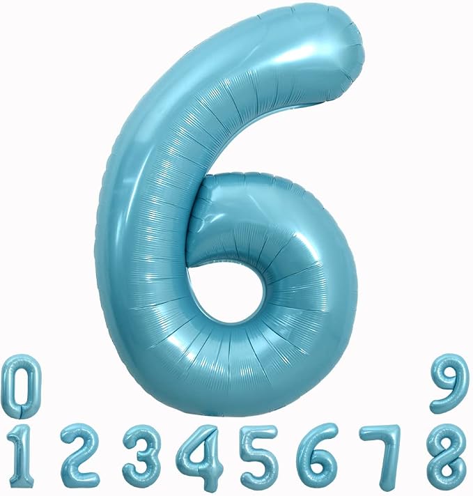 TONIFUL 40 Inch Light Blue Large Numbers Balloons 0-9, Number 6 Digital Helium by TONIFUL
