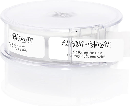 Black and White Cursive Rolled Address Labels / 250 Personalized Return Address Labels/Designer Address Stickers in Elegant Plastic Dispenser