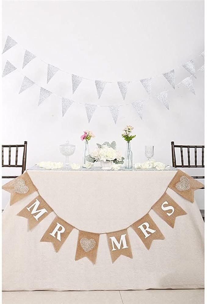 FQTANJU 8 Pcs/Set MR and MRS Burlap Banner, Wedding Hanging Banner - Image 7