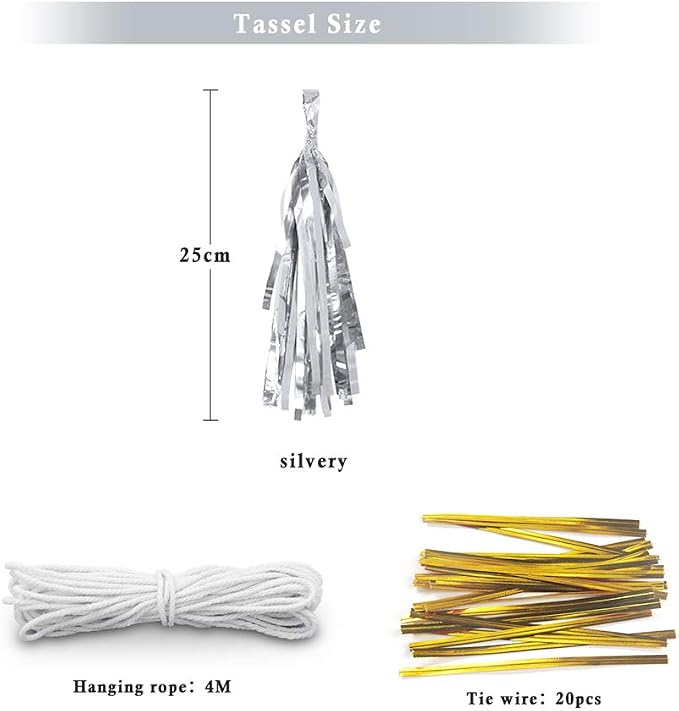 9.8in Silver Tissue Paper Tassel DIY Hanging Paper Decorations Party Garland - Image 2