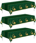 Childom 3 Pack Ramadan Table Cloth,Ramadan Decorations for Home,54" x 108" Eid Mubarak Decorations,Eid Ramadan Tablecloths Rectangular,Green Plastic Table Cloth Disposable Table Cover for Party Favors by Childom