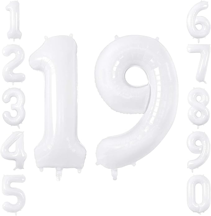 White Number 19 Balloon 40 Inch, Large White Foil Balloons by Unknown