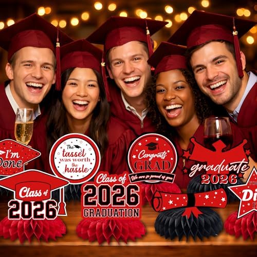 Graduation Decorations 2026 2027 - Red Graduation Honeycomb for Table Centerpiece | Graduation Party Decorations Class of 2026,Table Toppers for Graduation Party Favors Supplies Indoor Outdoor - Image 6