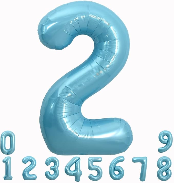 TONIFUL 40 Inch Light Blue Large Numbers 0-9, Number 2 Digital Helium Balloon by TONIFUL
