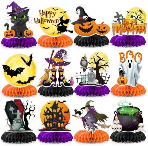 12Pcs Halloween Party Decorations Halloween Honeycomb Centerpieces for Table Double Side Spooky Witches Pumpkins Ghosts Table Centerpieces for Halloween Party Home Indoor Office Supplies Decorations by Unknown