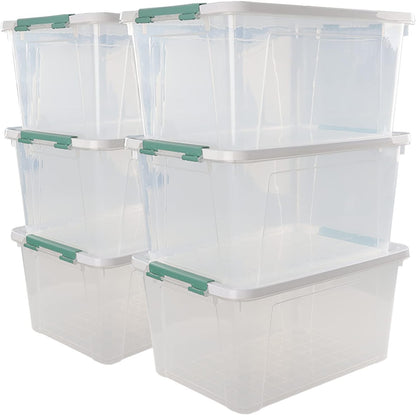 6-Pack Clear Plastic Storage Boxes, 35 L Plastic Storage Bins with Lids