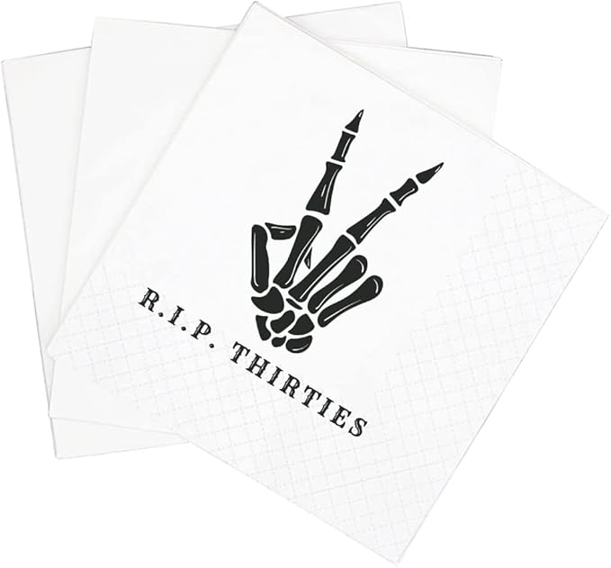 SharkBliss RIP Thirties Cocktail Napkins, 100 Pack RIP Thirties Death to My 30s Dirty 40 Birthday Paper Cocktail Beverage Napkins in Bulk for 40th Birthday | 2-Ply, 5x5" (RIP Thirties Napkins)