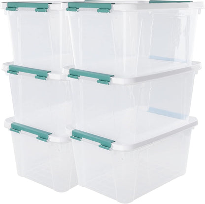 Xyskin 6-Pack 20 Quart Plastic Storage Boxes, Latching Storage Bin Box, Clear