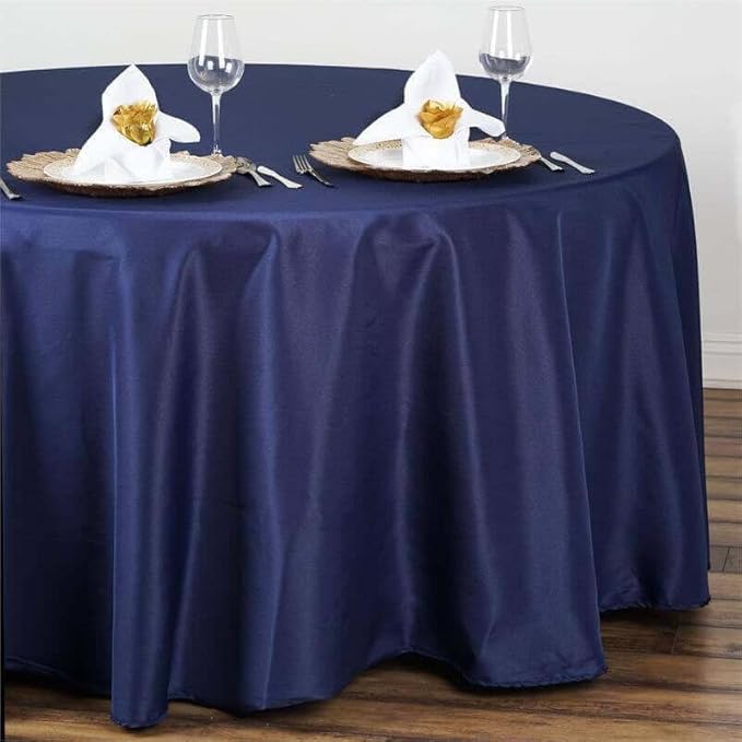 Efavormart Round Tablecloth, 108 Inch Stain & Wrinkle Resistant Washable Table Cloth, Decorative Polyester Fabric Table Cover for Banquet, Wedding, Dining- Navy Blue