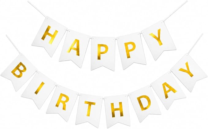 Letjolt White Golden Happy Birthday Banner Party Decorations 13 Pcs | Sparkle by Letjolt