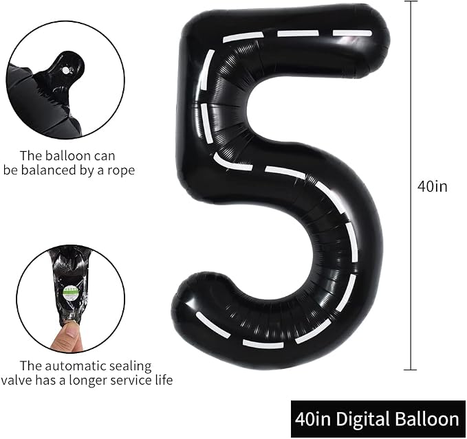 TONIFUL 40 Inch Large Race Car Number 5 Balloon 5th Birthday Decorations | 5th - Image 2
