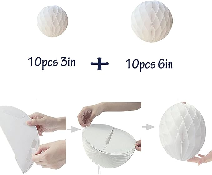 20pcs 3''6'' White Honeycomb Flower Balls Paper Honeycomb Balls | Paper Flower - Image 2