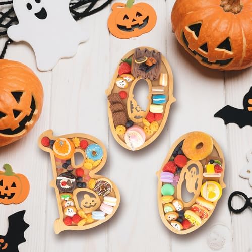 Boo Halloween Charcuterie Board,with Balloon,3 Bamboo Letter Food Tray - Image 2