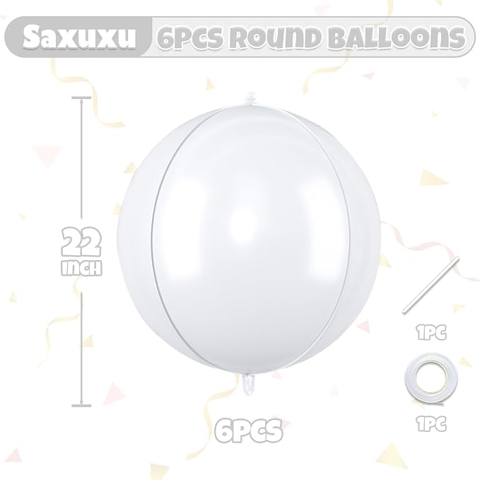 22 Inch White Foil Balloons, Large Metallic White Round Balloons, Sphere Ball - Image 2