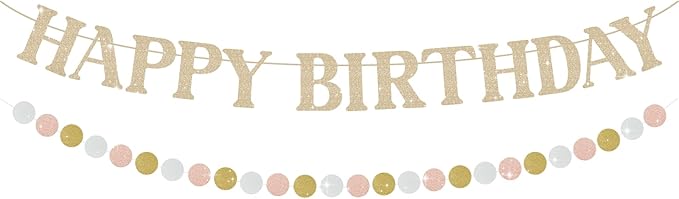 Happy Birthday Banner, Pre-Strung Champagne Gold Birthday Party Decorations by SerpizePaty