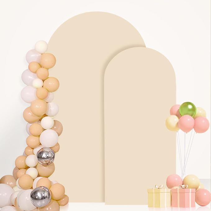 FANPROMS Beige Spandex Arch Cover Set of 2 Arch Covers Stretchy Backdrop Chiara - Image 7