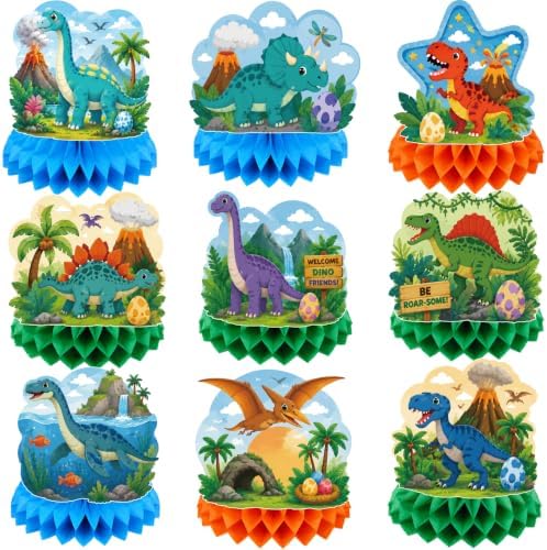 Dinosaur Birthday Decorations - 9 PCS Dinosaur Honeycomb Table Centerpieces by OHOME