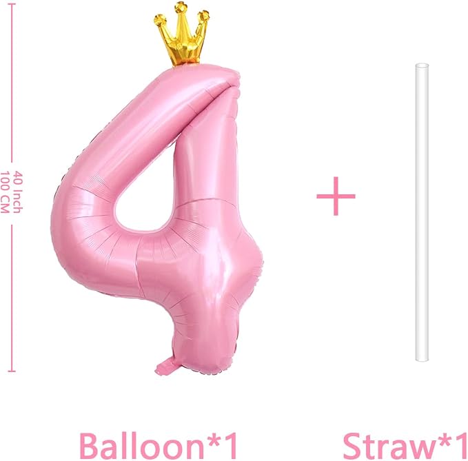 40 Inch Crown Pink Number 4 Balloon, Big Conjoined Light Pink Foil Mylar Helium - Image 2