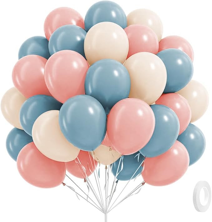 60pcs Gender Reveal Balloons, Dusty Pink Dusty Blue Sand White Balloons by Vicduotex