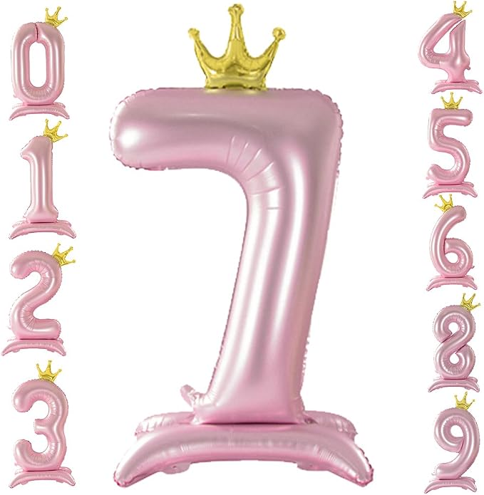 42 Inch Crown Pink Number Balloon, Number 7 Balloon by Eoopoon