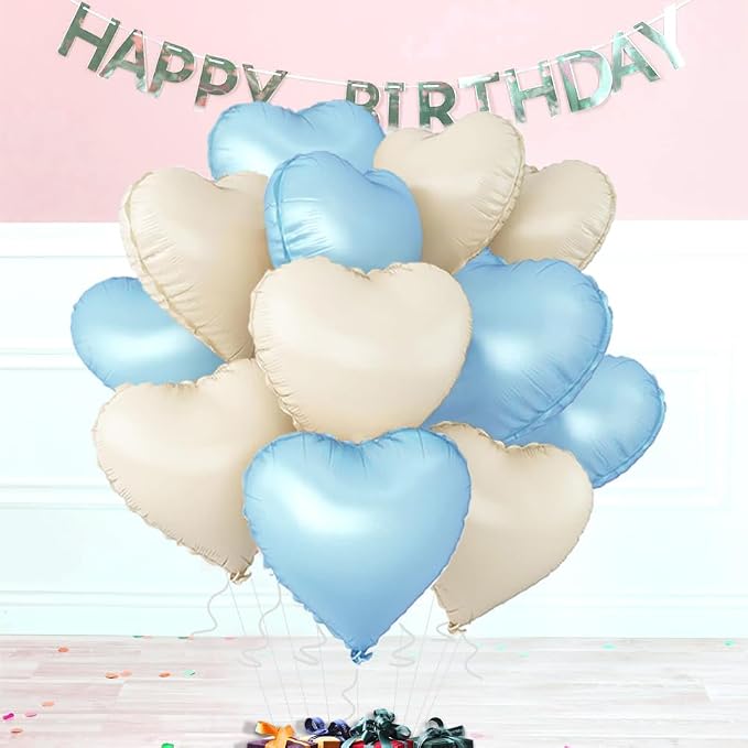 Baby White Heart Balloons，18 Inch Baby Blue Helium Foil Love Heart Shaped - Image 3
