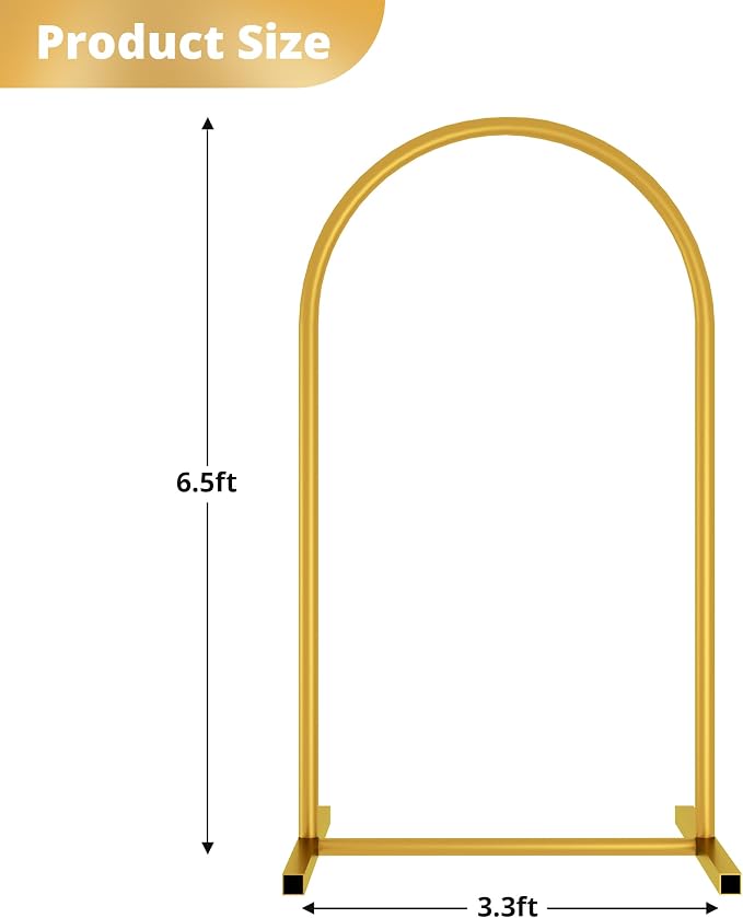 6.5 ft Gold Metal Balloon Arch Stand, Arch Backdrop Stand - Image 2