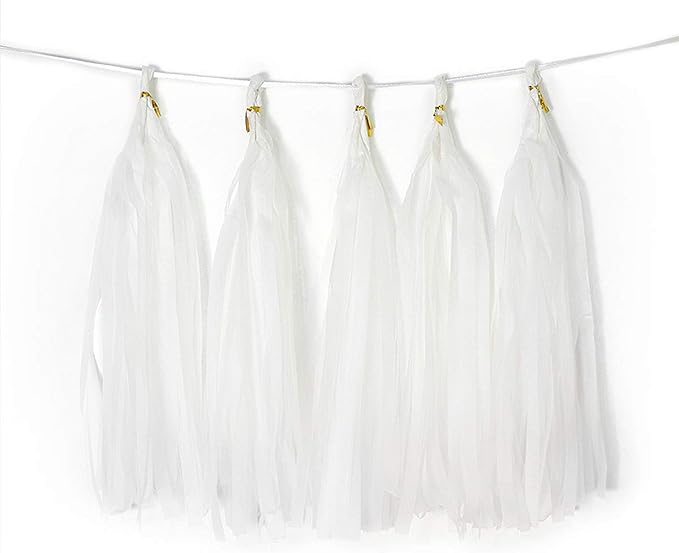 White Tissue Paper Tassel DIY Hanging Paper Decorations Party Garland by Binpeng