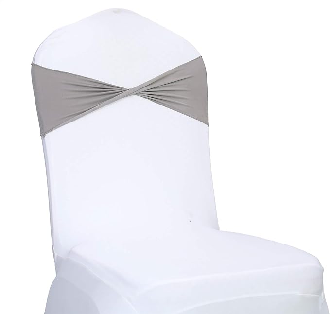 VDS Pack of 10 PCS | Silver Grey | Spandex Chair Sashes Bows Without Buckle | Stretch Elastic Banquet Universal Folding Chair Band Tie with for Wedding Party Conference Celebration Event Decoration