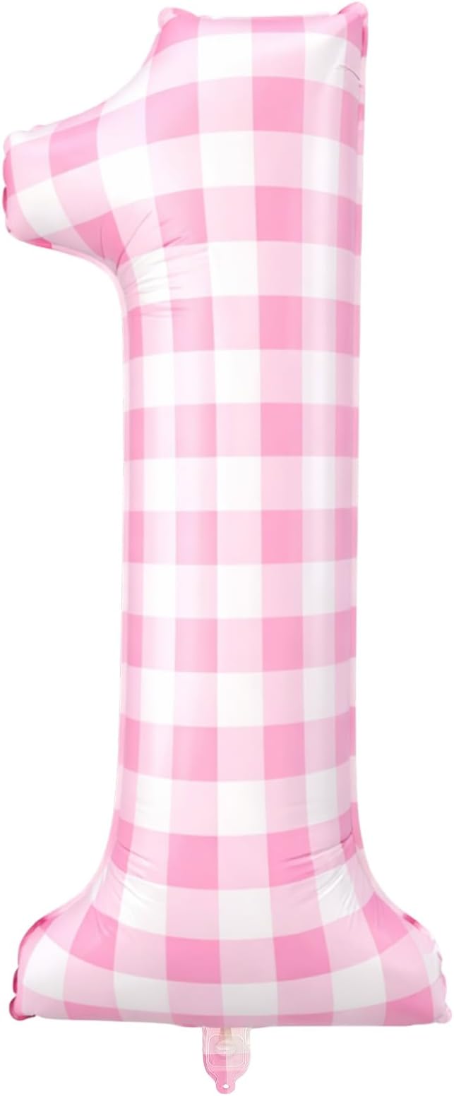 Jenaai 40 Inch Gingham 1st Balloon Large Number 1 Plaid Balloons by Jenaai