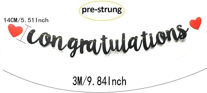 Congratulations Banner Black Letters & Red Symbol Hanging Paper Sign Decorations - Image 2