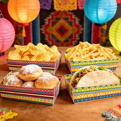 Fiesta Decorations, 50 Pcs Mexican Food Trays - 2 Designs Nacho Boat - Image 5
