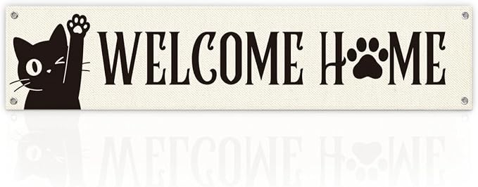 Welcome Home Cat Banner Decor, Cute Paw Print Hanging Wall Decoration by Unknown