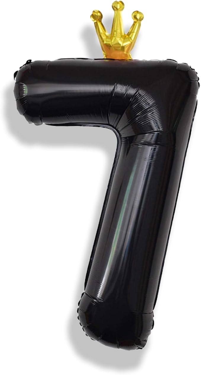 Black Crown Number 7 Balloon, 40 Inch Number 0-9 Set by Isndare