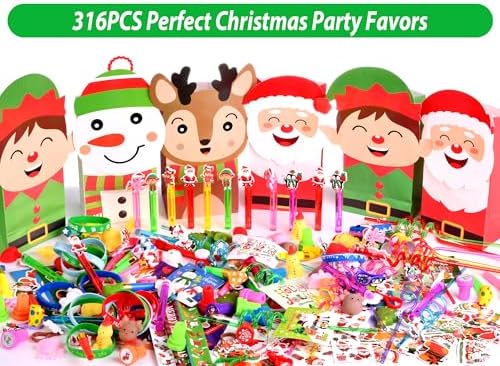 316Pcs Christmas Party Favors, Birthday Party Supplies Decor, Goodie Bag Stuffers, Advent Calendar Pinata Fillers, Treasure Box, Classroom Rewards Prize, Stocking Stuffers for Kids (Christmas) - Image 2