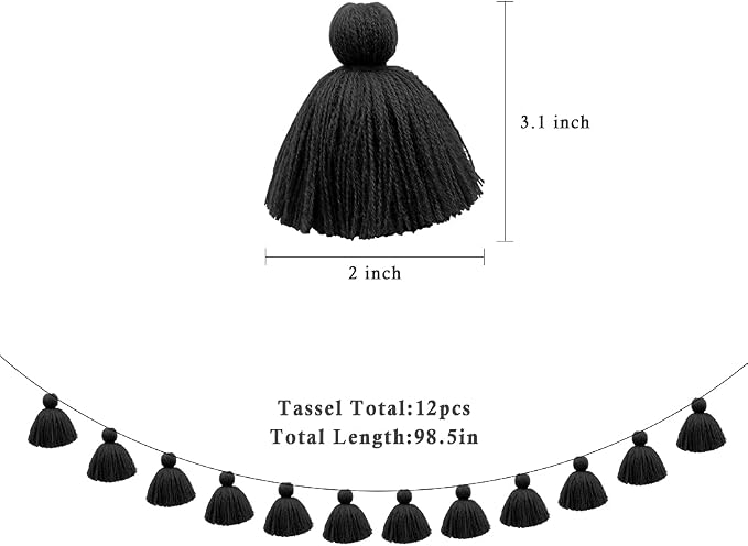 Big Size Tassel Garland H3.1in Polyester Yarn Black Pom Pom Tassel Banner - Image 3
