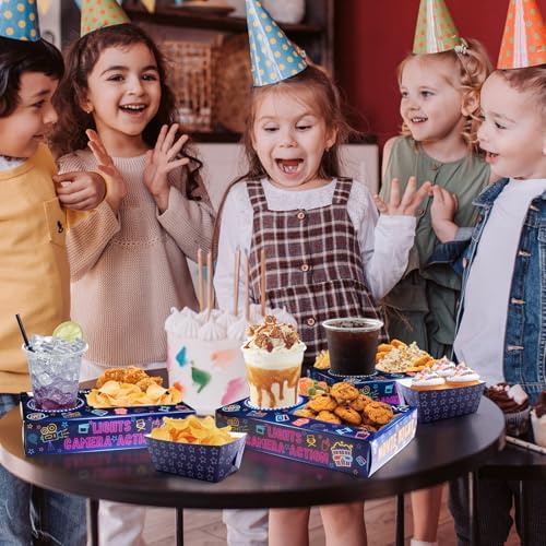 48Pcs Neon Glow Party Supplies Movie Night Paper Snack Trays Glow Party Decorations Movie Night Party Vintage Birthday Party Favors Family Movie Popcorn&Drink&Candy Box - Image 6