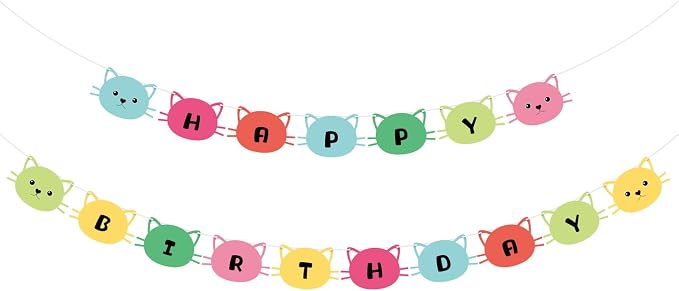 Cat Happy Birthday Banner Party Decorations Birthday Cat Banner Garlands Sign by Adecortalk