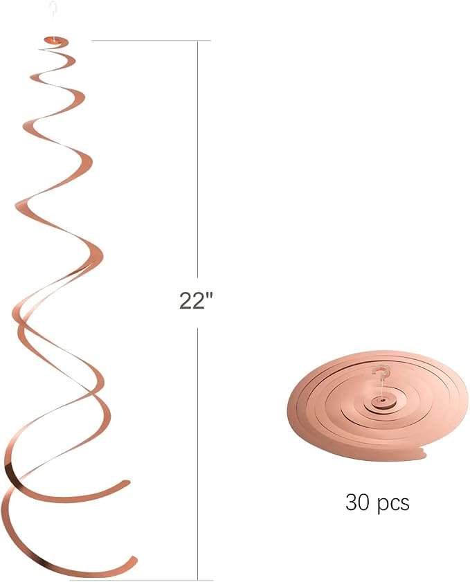 Rose Gold Hanging Swirl Decorations Plastic Streamers Foil Swirls Ceiling - Image 3