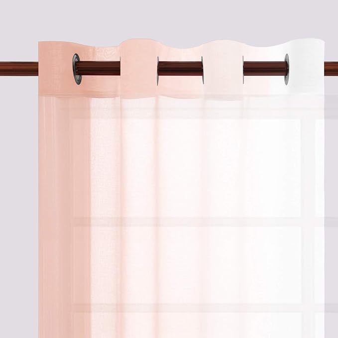 DWCN Blush Pink Faux Linen Ombre Sheer Curtains - Image 3