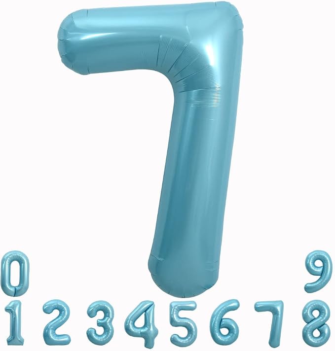 TONIFUL 40 Inch Light Blue Large Numbers Balloons 0-9, Number 7 Digital 7 by TONIFUL