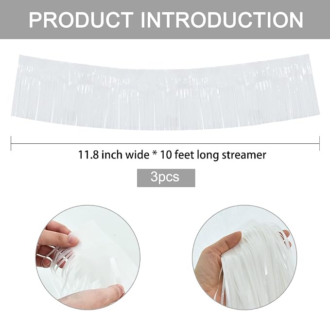 BEISHIDA White Fringe Garland Banner 3Pack 30ft Wall Tinsel Foil Streamers | - Image 2