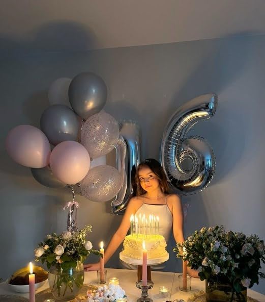 Silver Number 6 Balloon 40 inch, Balloon numbers party supplies, deco photo - Image 7