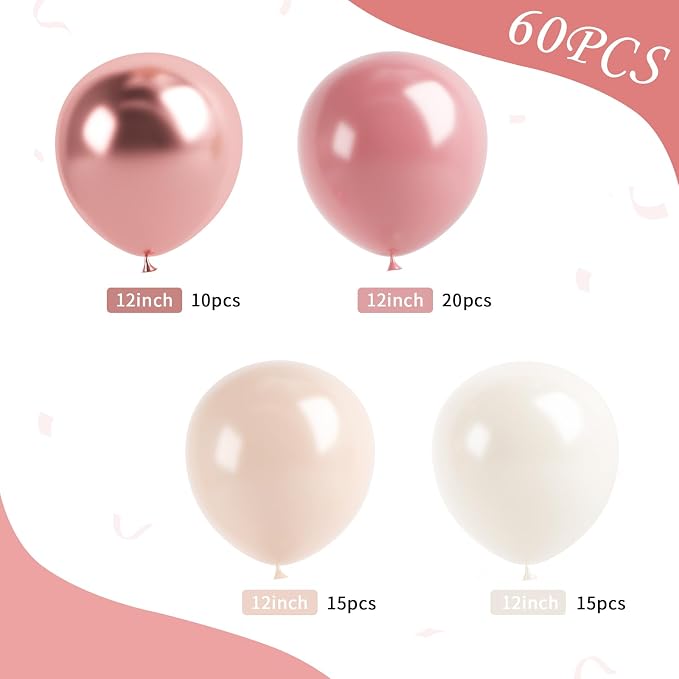 Blush Pink Balloons, Retro and Rose Gold Boho Balloons Set - Image 2